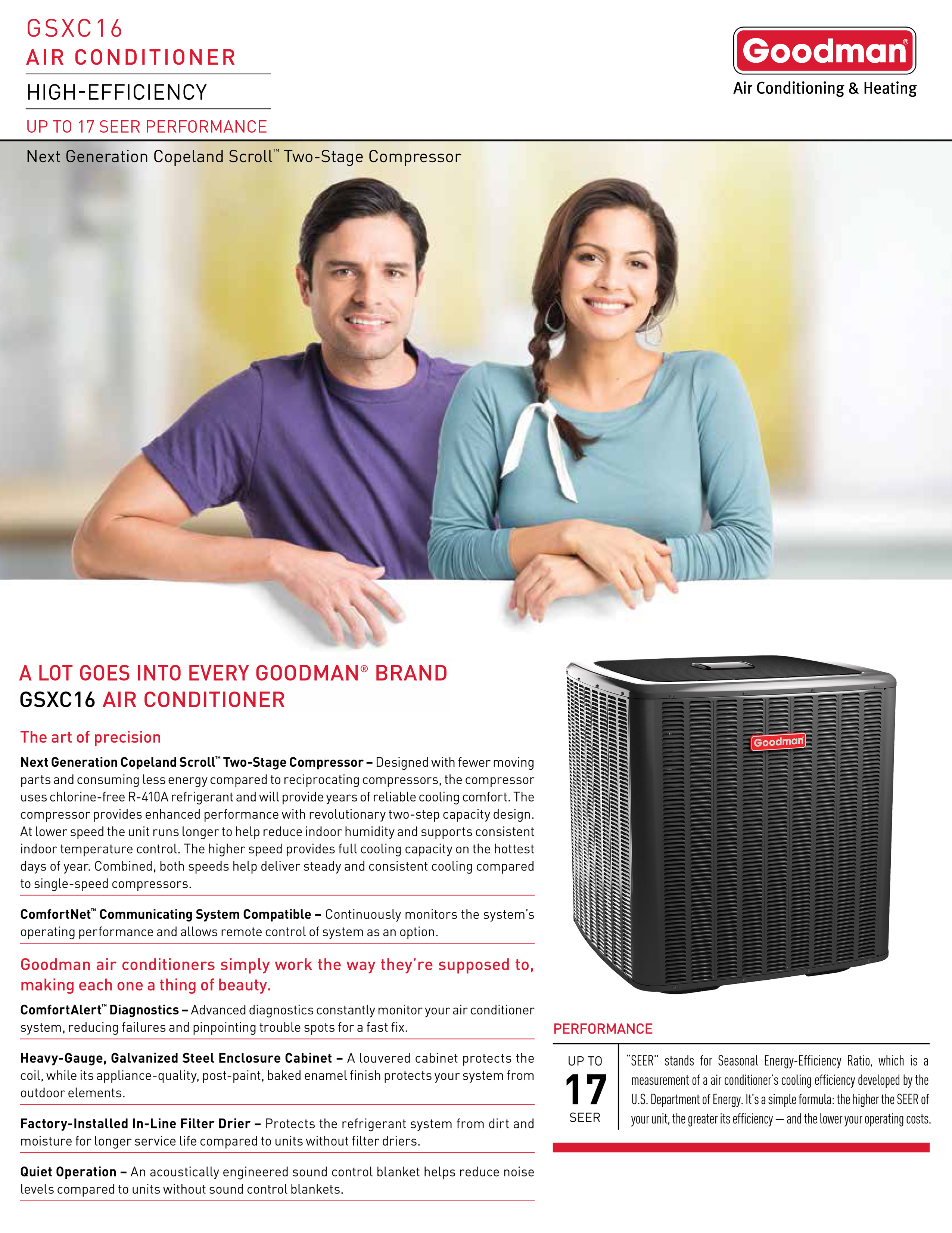 2 Ton Goodman 16 SEER Two Stage Central System GSXC160241, AVPTC25B14 Variable Speed